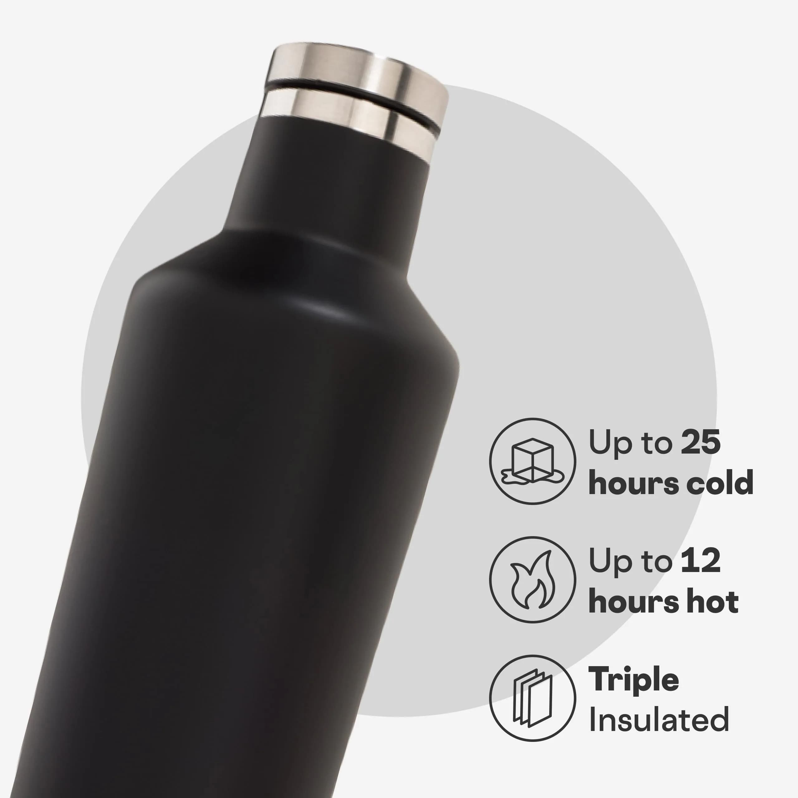 Corkcicle Classic Canteen 750ml (25 oz) Triple Insulated Bottle, Black | Keeps Drinks Cold 25 Hrs, Hot 13 Hrs - view 3