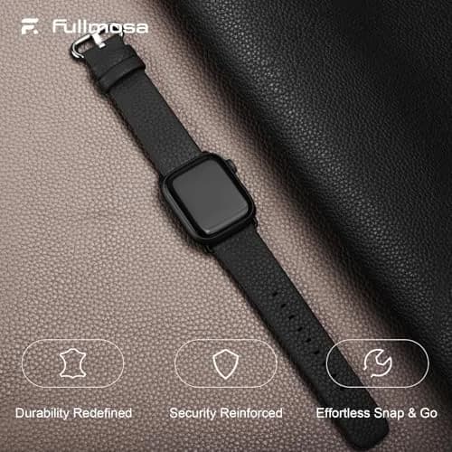 Fullmosa Leather Band for Apple Watch 46/45/44/42mm | Elegant, Genuine Cowhide Leather, Unisex thumbnail 2