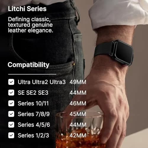 Fullmosa Leather Band for Apple Watch 46/45/44/42mm | Elegant, Genuine Cowhide Leather, Unisex thumbnail 3