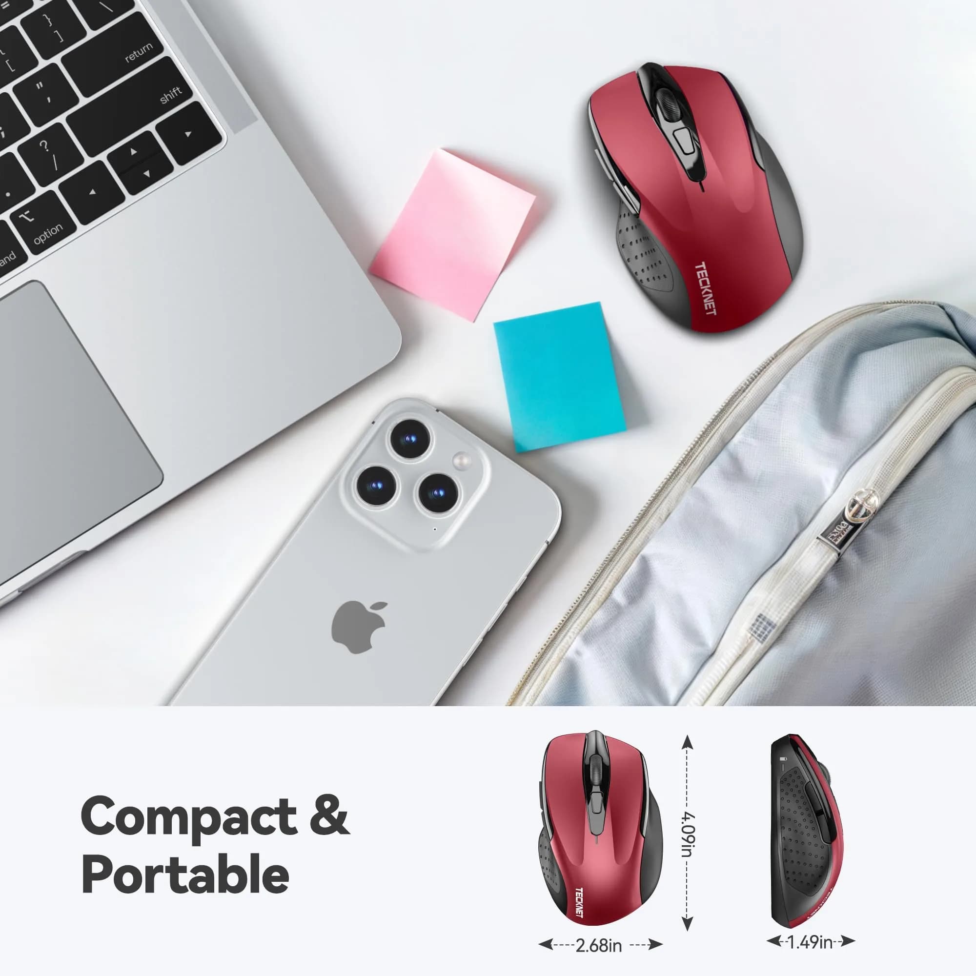 TECKNET M003 Red Wireless Ergonomic Computer Mouse - 2.4G, 2600 DPI - view 2