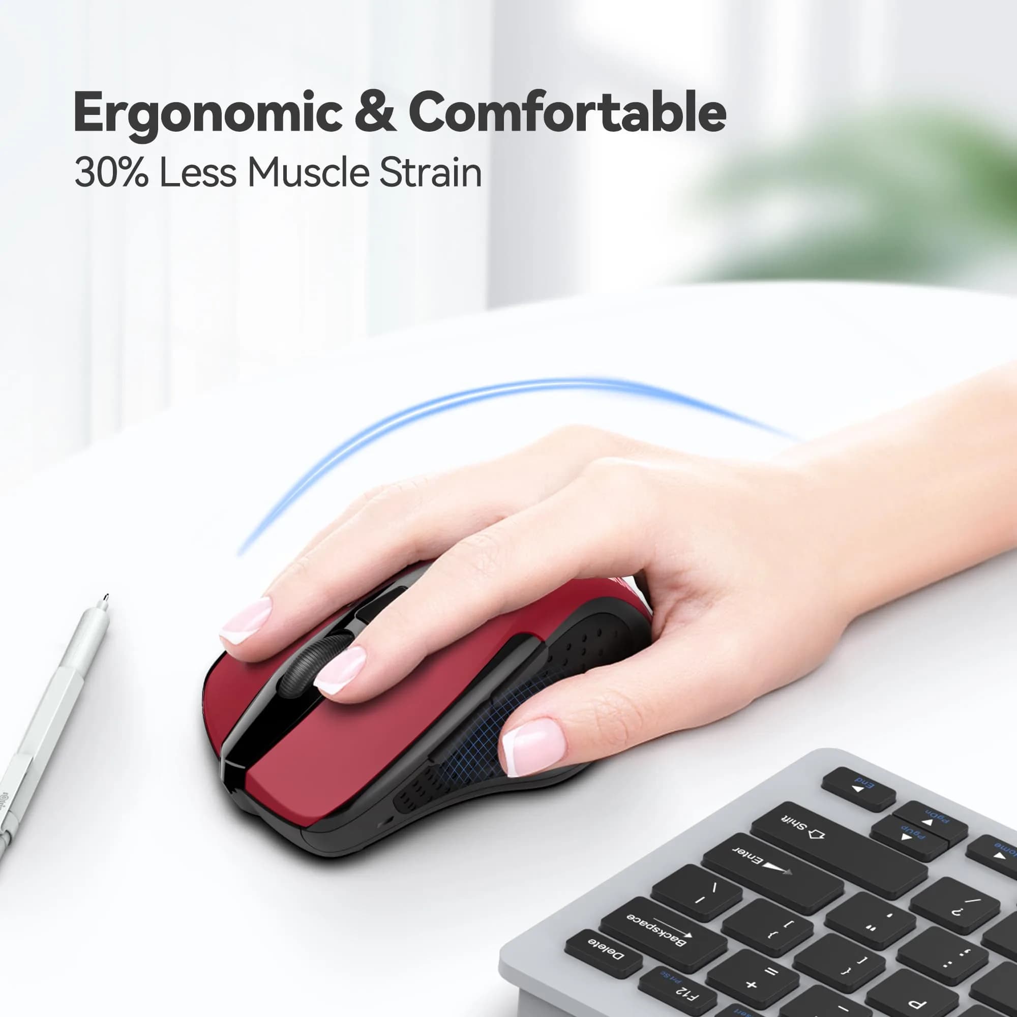 TECKNET M003 Red Wireless Ergonomic Computer Mouse - 2.4G, 2600 DPI - view 3