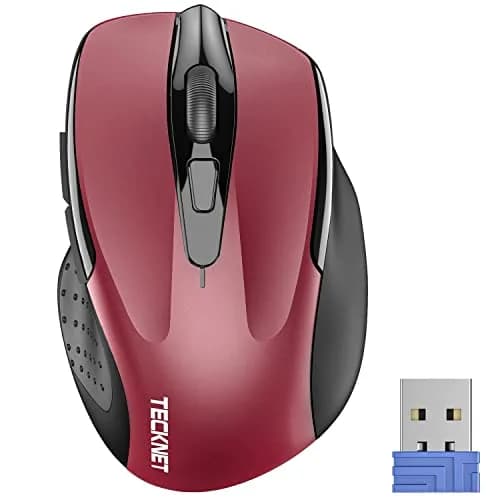 TECKNET Wireless Mouse, Ergonomic Computer Mouse, 2600 DPI, Blue | 2.4GHz Wireless, 24-Month Battery — Red