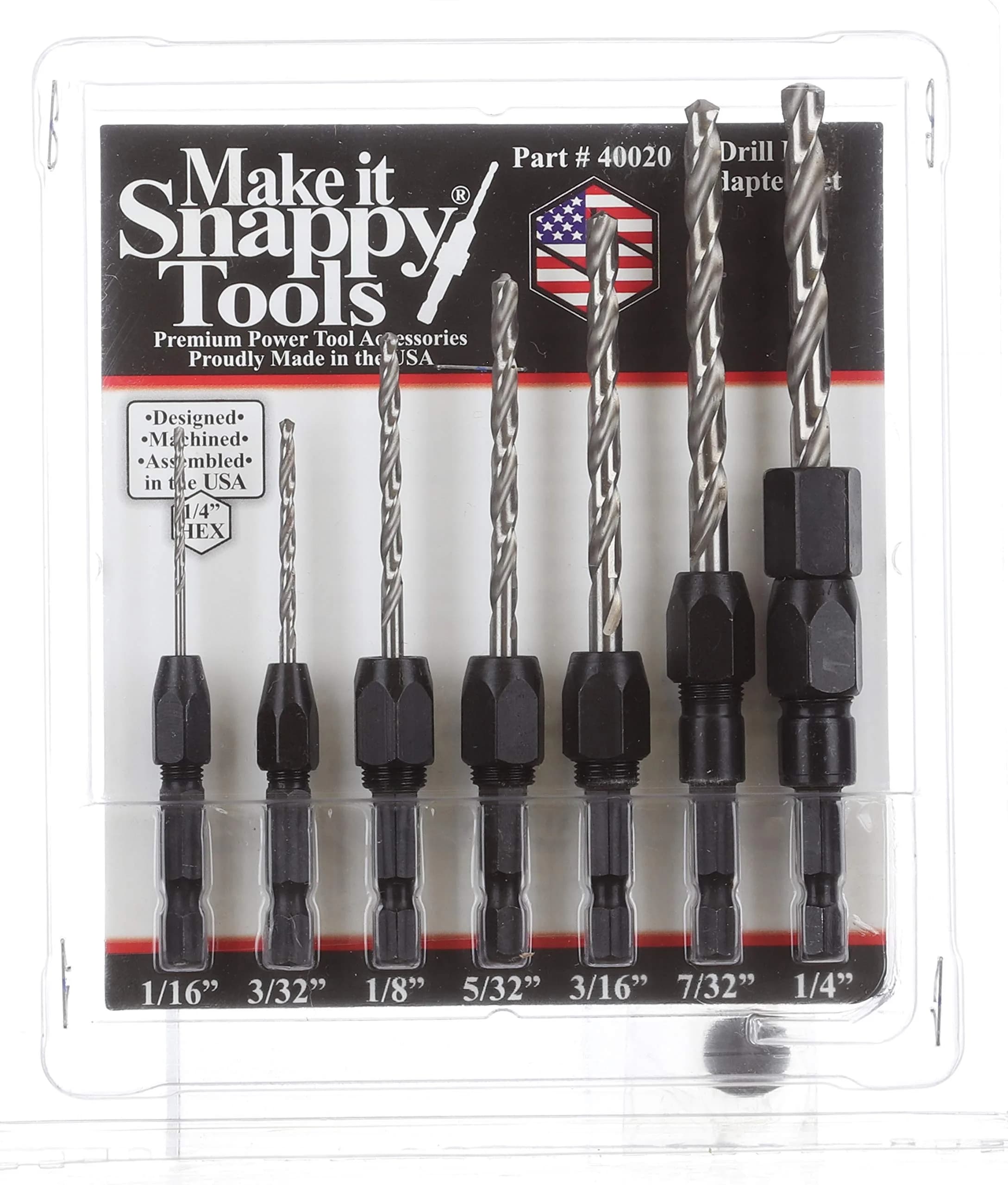 Make it Snappy 7pc Hex Shank Drill Bit Adapter Set 1/16" - 1/4" (Metric 1.59mm - 6.35mm) | Adapts Round Bits for Impact Drivers - view 2