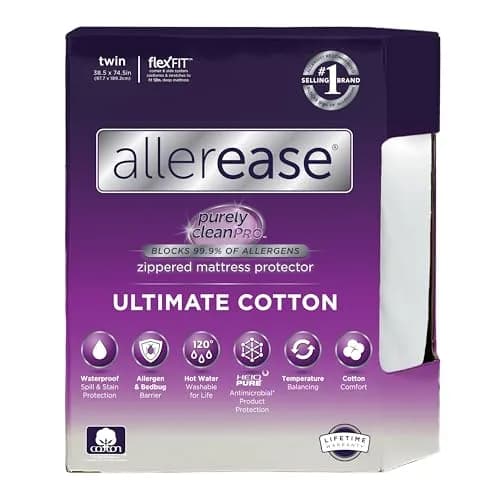 Aller-Ease Ultimate Allergy Protection Zippered Mattress Protector Twin White | 84cm x 39in x 14in — Twin