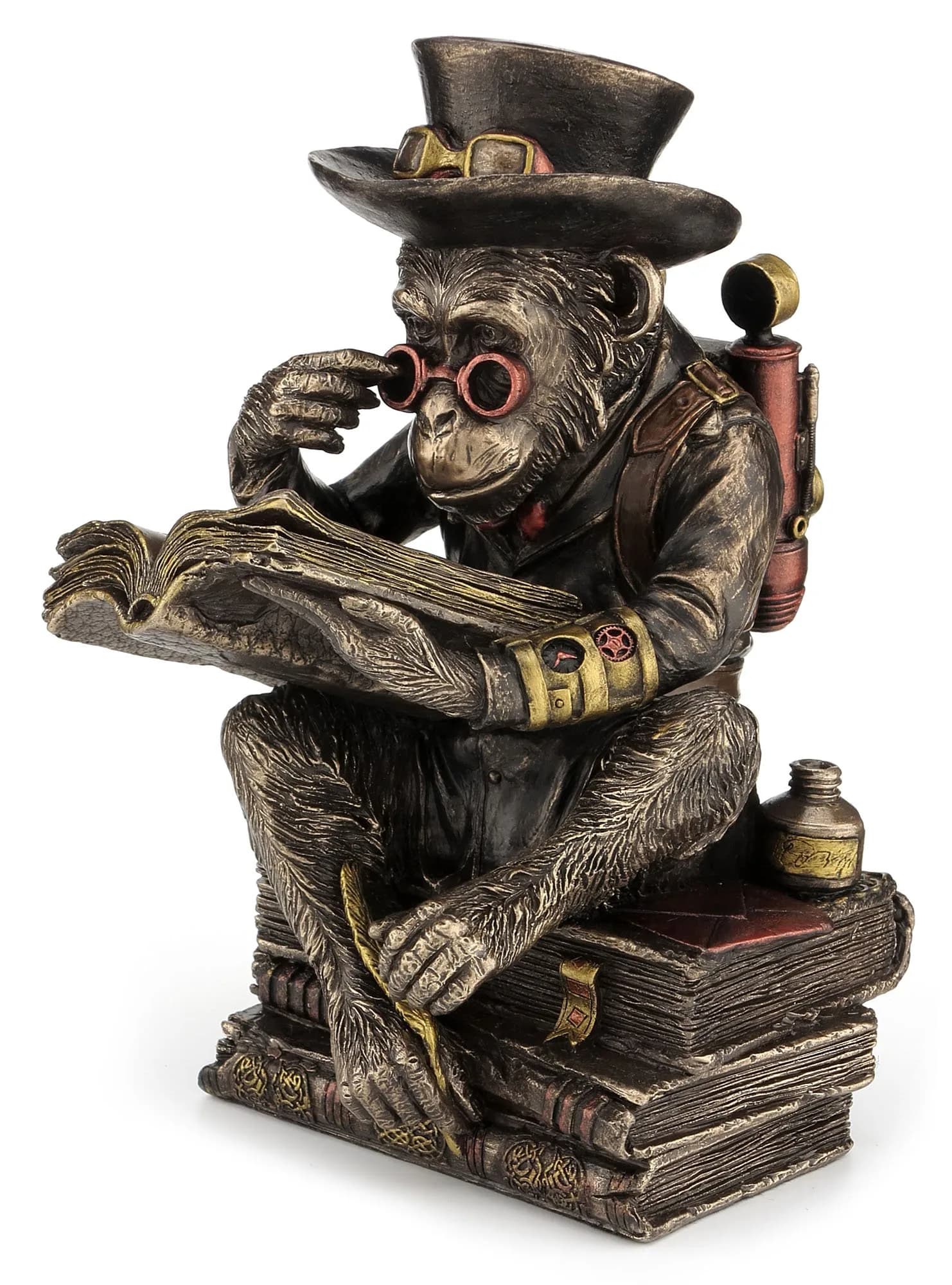 Veronese Design 7 1/2" Steampunk Chimpanzee Scholar Resin Statue Bronze Finish | Detailed Resin Sculpture for Collectors