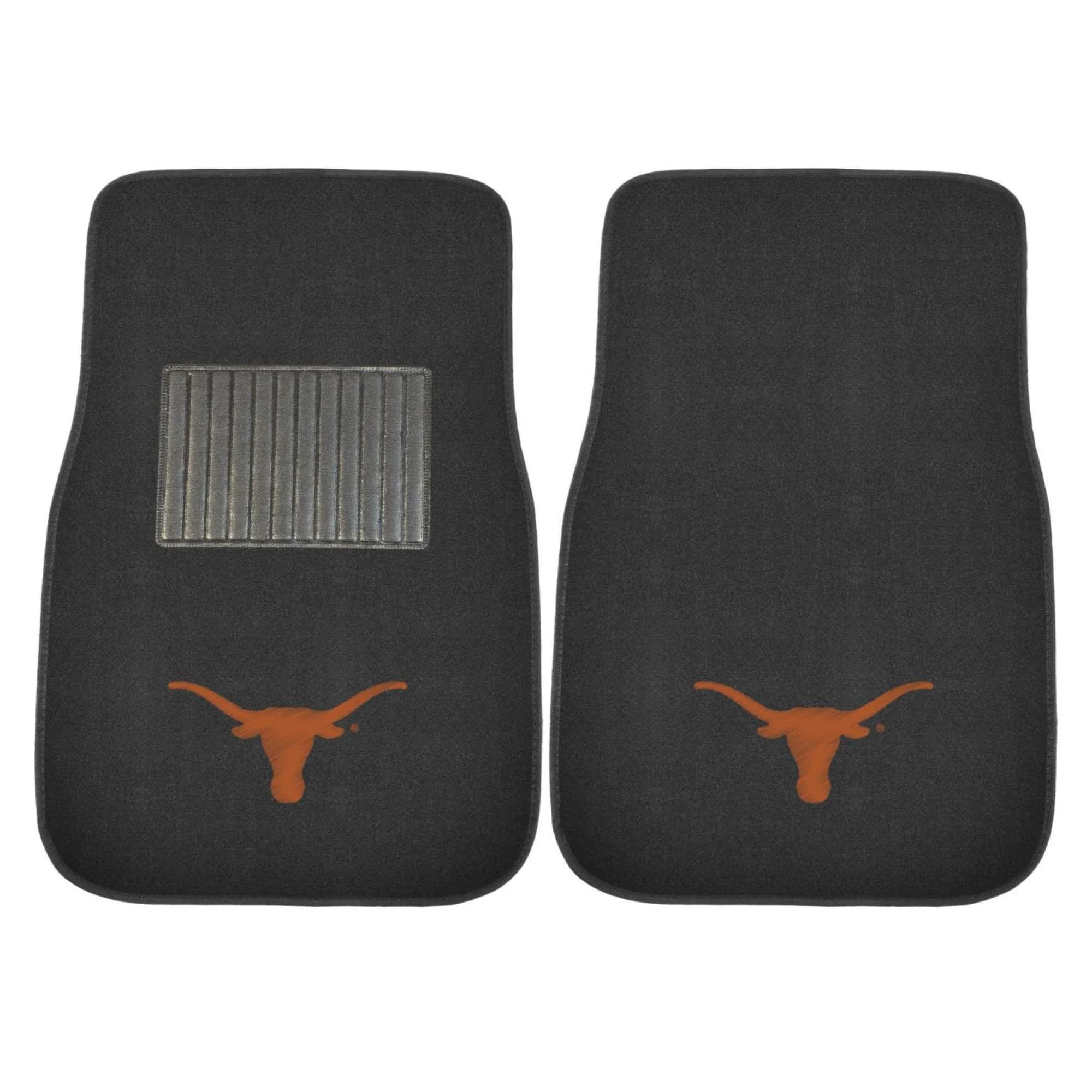 FANMATS NCAA Texas Longhorns 2-Pack Embroidered Car Mat Set | Universal Fit, Durable Polyester, Officially Licensed, Black — Black
