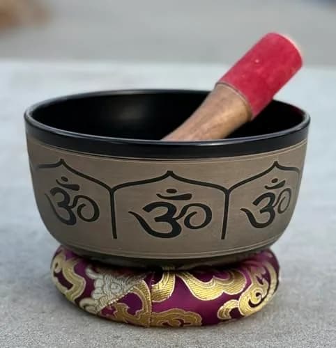 DharmaObjects Yoga Meditation 6 Inches OM Mantra Singing Bowl/Pad/Mallet Gift Set (Black) | Deep Relaxation & Chakra Balance thumbnail 1