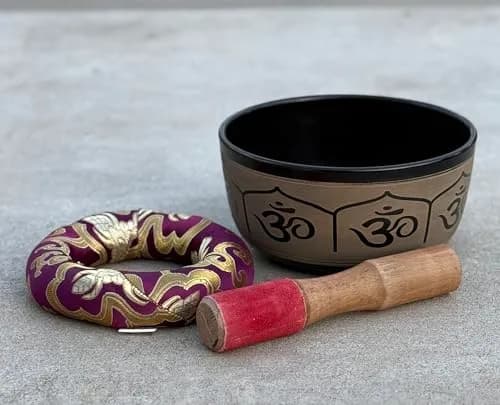DharmaObjects Yoga Meditation 6 Inches OM Mantra Singing Bowl/Pad/Mallet Gift Set (Black) | Deep Relaxation & Chakra Balance thumbnail 6