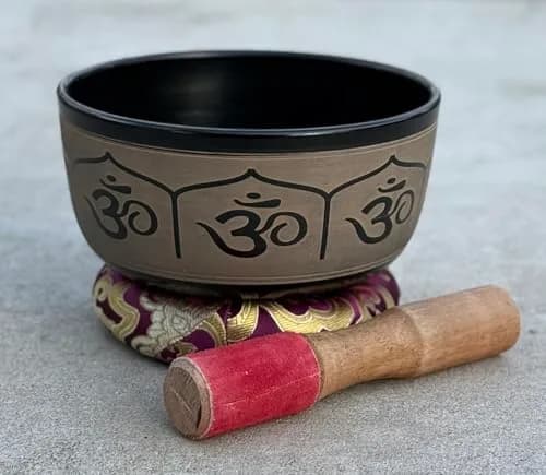 DharmaObjects Yoga Meditation 6 Inches OM Mantra Singing Bowl/Pad/Mallet Gift Set (Black) | Deep Relaxation & Chakra Balance thumbnail 2