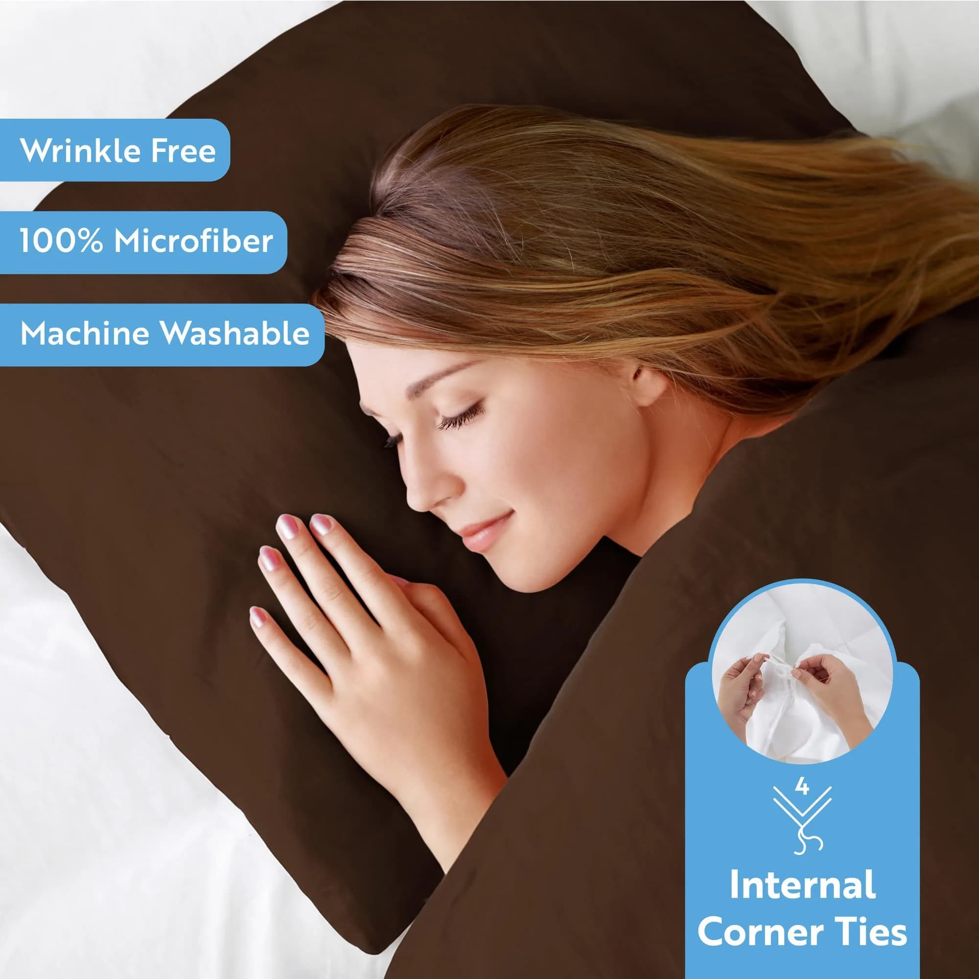 Linen Market Beckham Luxury Soft Brushed 1800 Series Microfiber Duvet Cover Set | Hypoallergenic, QUEEN, Chocolate thumbnail 3