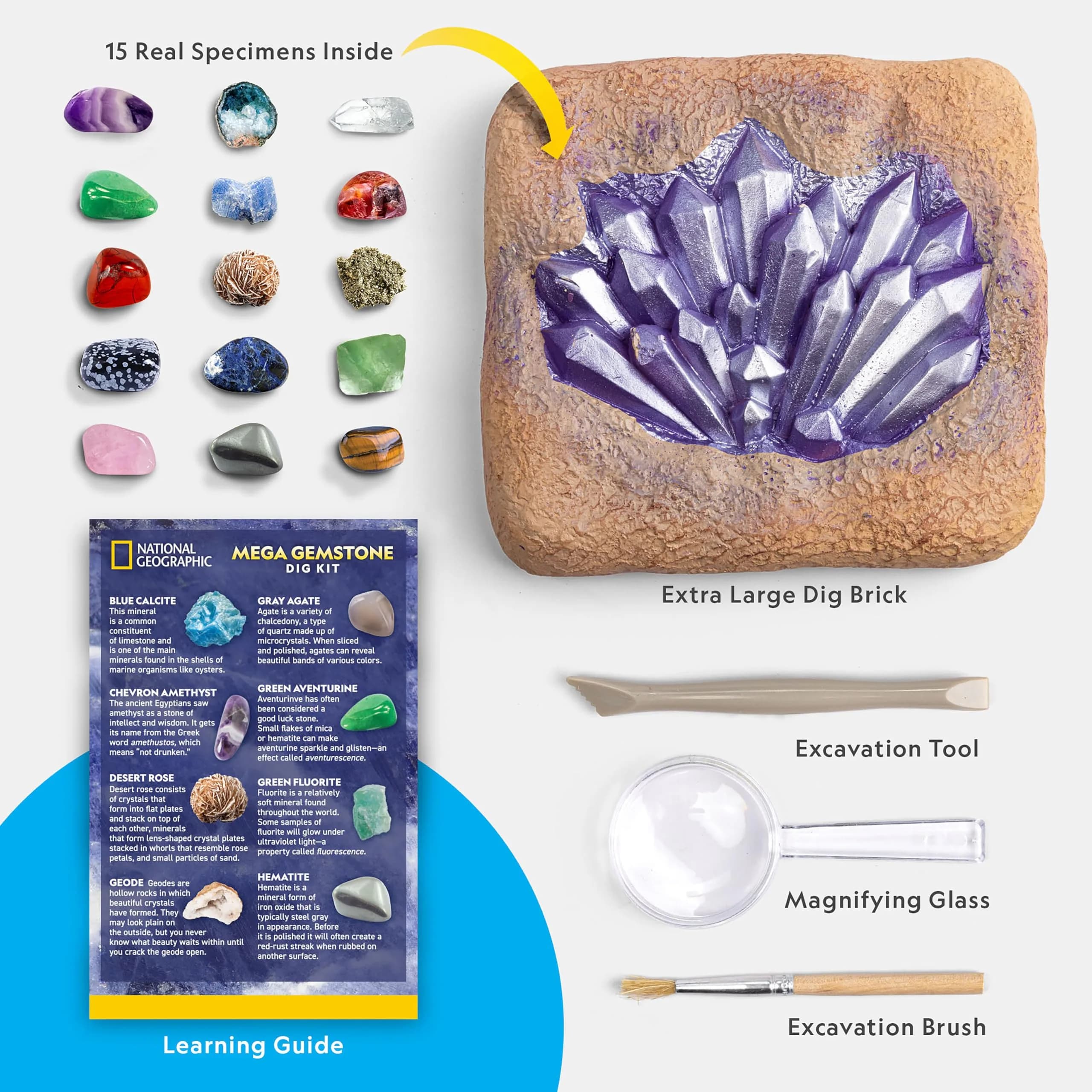 NATIONAL GEOGRAPHIC Mega Gemstone Dig Kit 700g (0.7kg) | Dig Up 15 Real Gemstones and Crystals - view 6