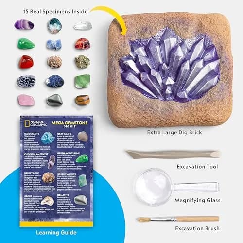 NATIONAL GEOGRAPHIC Mega Gemstone Dig Kit 700g (0.7kg) | Dig Up 15 Real Gemstones and Crystals thumbnail 6