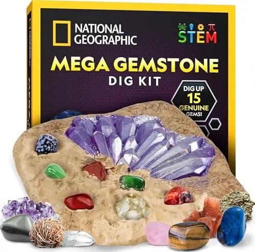 NATIONAL GEOGRAPHIC Mega Gemstone Dig Kit 700g (0.7kg) | Dig Up 15 Real Gemstones and Crystals thumbnail 1