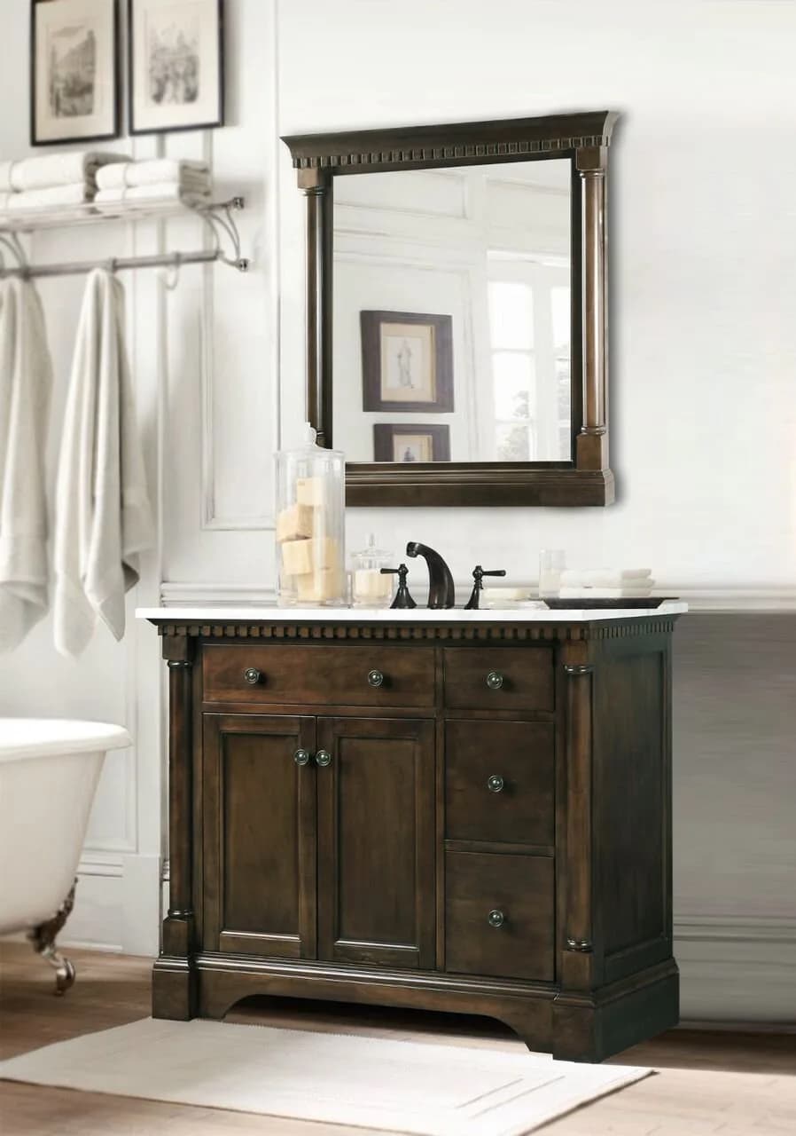 Legion Furniture Bathroom Mirror, 36" Coffee Bean | Antique Coffee Finish Bathroom Decor