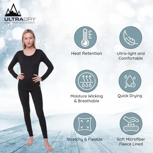 Ultra Dry Women's Thermal Set, Lightweight Fleece Shirt & Tights, Small, Black | Ultra Soft, Flexible, Moisture-Wicking thumbnail 2