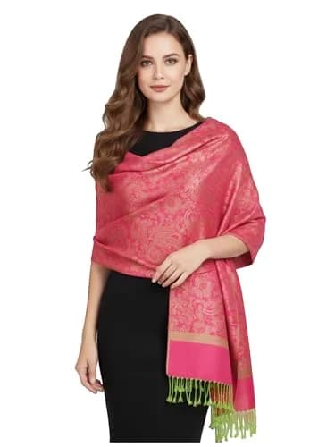 PASKMLNA Paisley Jacquard Pashmina Feel Shawl Wrap Scarf Stole (018-127Hotpink green) | Luxurious, breathable, versatile thumbnail 1