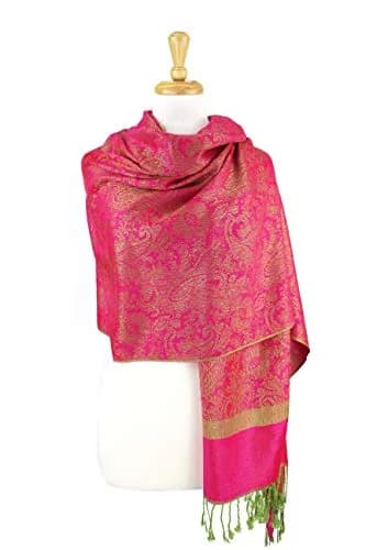 PASKMLNA Paisley Jacquard Pashmina Feel Shawl Wrap Scarf Stole (018-127Hotpink green) | Luxurious, breathable, versatile thumbnail 4