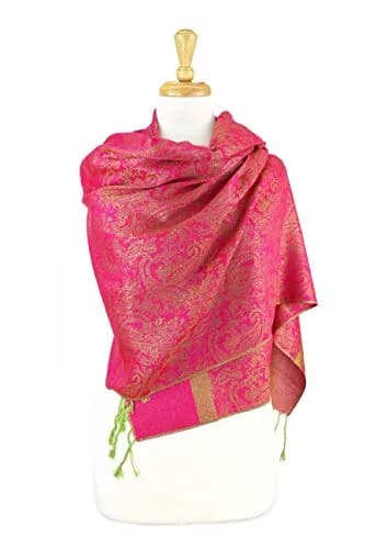 PASKMLNA Paisley Jacquard Pashmina Feel Shawl Wrap Scarf Stole (018-127Hotpink green) | Luxurious, breathable, versatile thumbnail 5