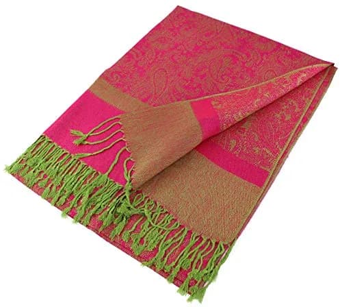 PASKMLNA Paisley Jacquard Pashmina Feel Shawl Wrap Scarf Stole (018-127Hotpink green) | Luxurious, breathable, versatile thumbnail 6