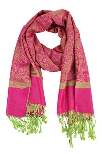 PASKMLNA Paisley Jacquard Pashmina Feel Shawl Wrap Scarf Stole (018-127Hotpink green) | Luxurious, breathable, versatile thumbnail 2