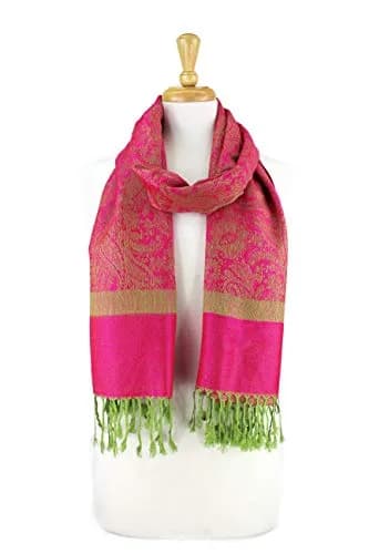PASKMLNA Paisley Jacquard Pashmina Feel Shawl Wrap Scarf Stole (018-127Hotpink green) | Luxurious, breathable, versatile thumbnail 3