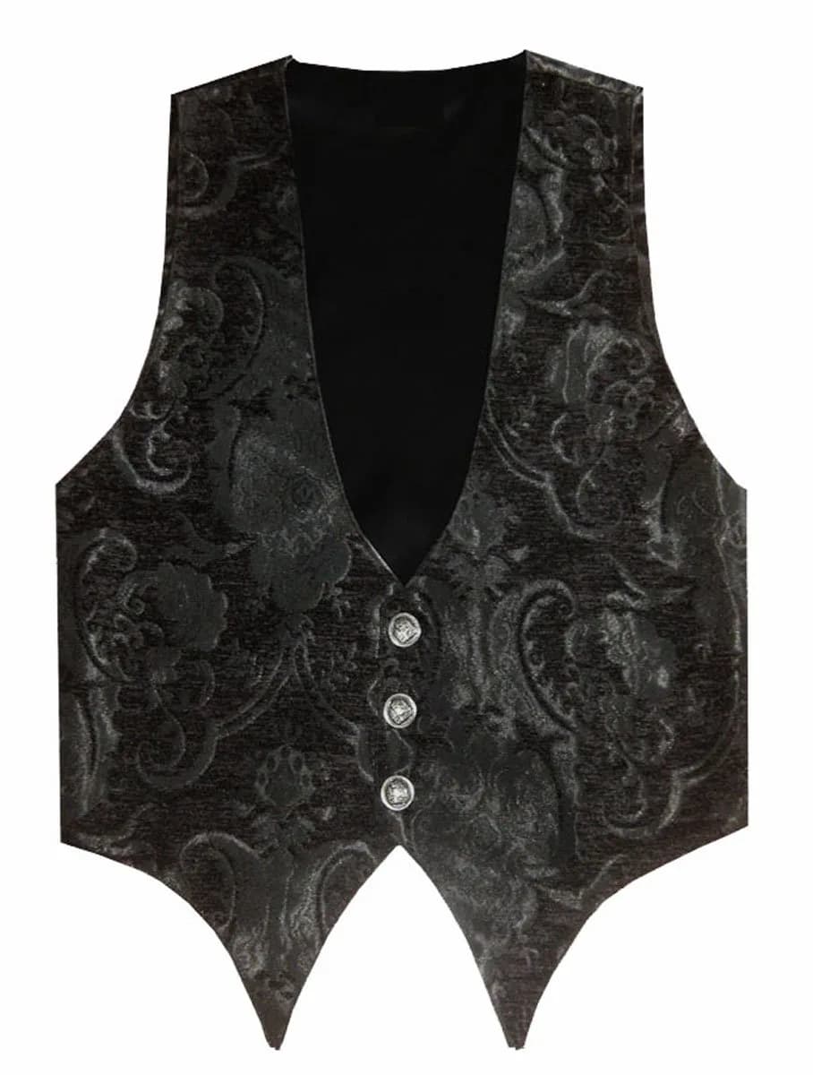Victorian Vagabond Steampunk Brocade Gothic Men's Vest Black (M) | Elegant Historical Style — Medium