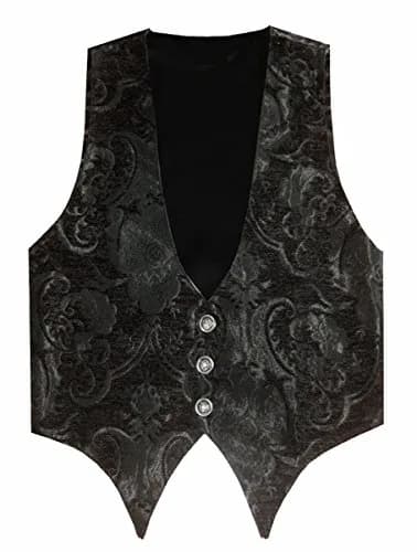 Victorian Vagabond Steampunk Brocade Gothic Men's Vest Black (M) | Elegant Historical Style thumbnail 1