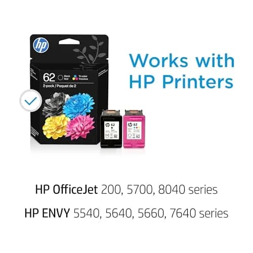 HP 62 Black/Tri-Color Ink Cartridges (2-Pack) | 200 Pages Black, 165 Pages Color | Genuine USA Import thumbnail 3