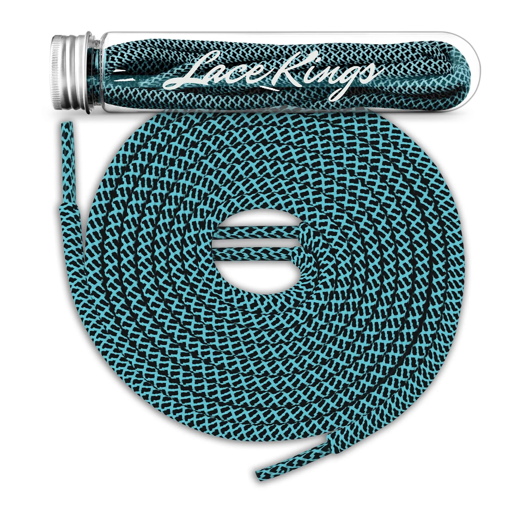 Lace Kings Round Shoelaces (Teal/Black - 91 cm) | Thick Polyester Athletic Laces for Sneakers