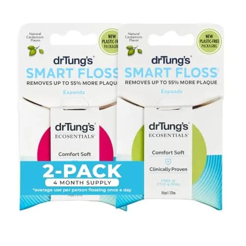 drTung's Smart Floss - Expanding Natural Waxed Dental Floss Pack of 2 | Clinically Proven 55% More Plaque Removal thumbnail 1
