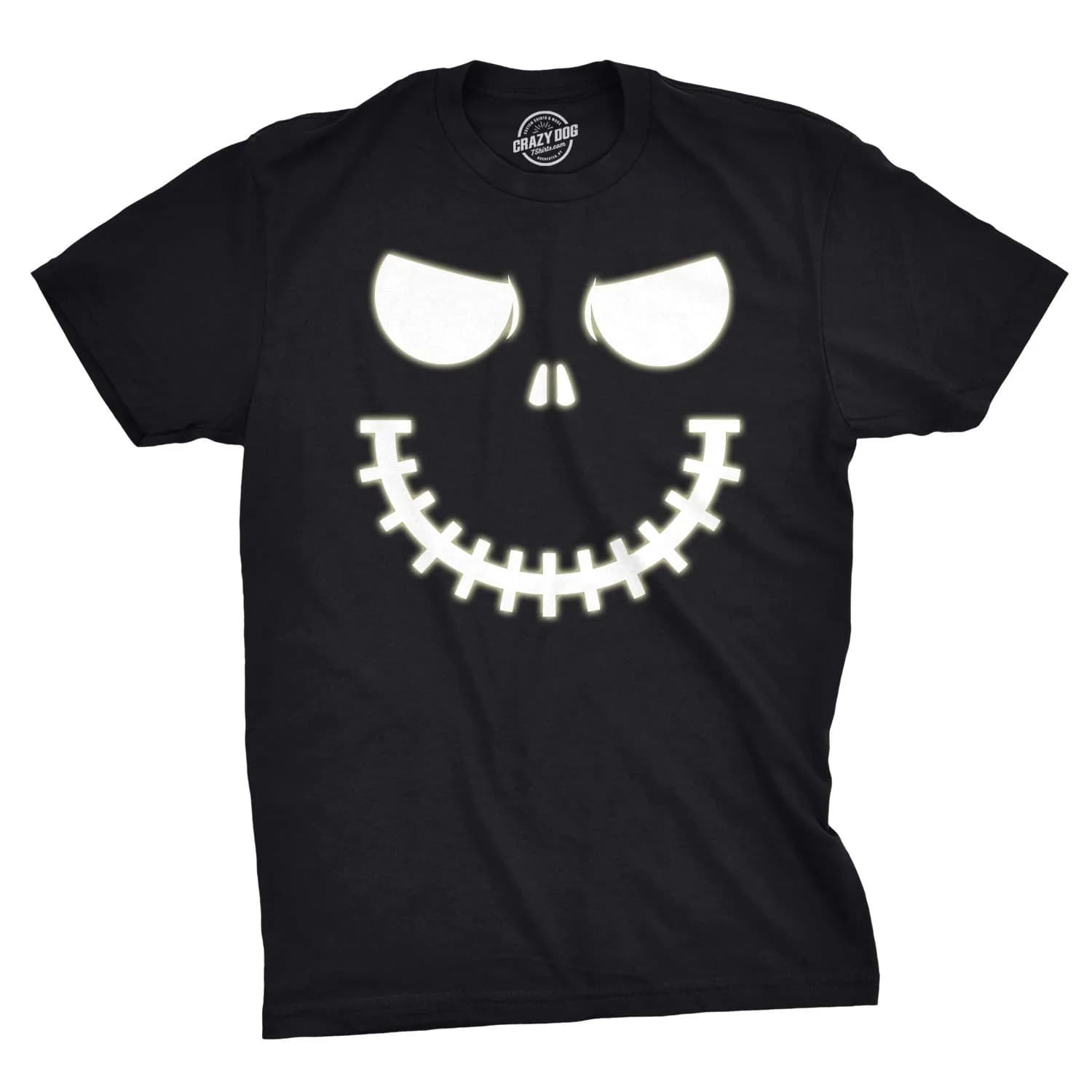 Crazy Dog T-Shirts Halloween Mens Skeleton Zipper Pumpkin Face Glow in The Dark Tees Black 5XL | Spooky Skeleton Glow Tee