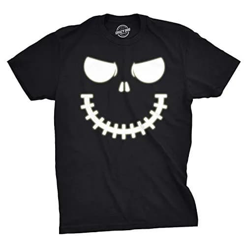 Crazy Dog T-Shirts Halloween Mens Skeleton Zipper Pumpkin Face Glow in The Dark Tees Black 5XL | Spooky Skeleton Glow Tee thumbnail 1