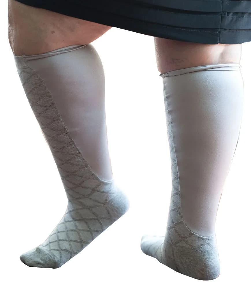 Xpandasox Women's Diamond Texture/Solid Knee High Socks 9-11 Heather Grey | Gradient Compression & Wide Calf Fit
