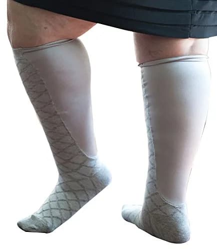 Xpandasox Women's Diamond Texture/Solid Knee High Socks 9-11 Heather Grey | Gradient Compression & Wide Calf Fit thumbnail 1