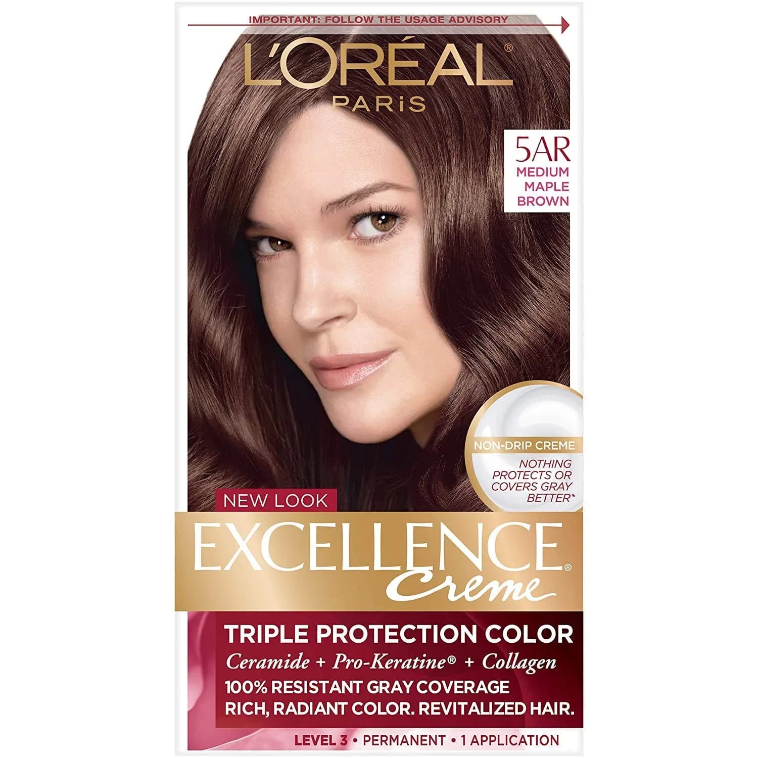 L'Oreal Excellence Creme - 5AR Velvet Brown (Medium Maple Brown) 3 Pack | Permanent Hair Color Kit for Home Use