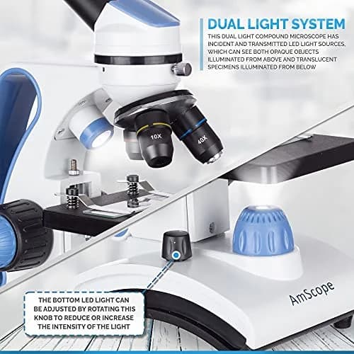 AmScope M162C-2L-PB10-WM 1000X Microscope Kit for Education & Home Use | All-Metal Durable Design thumbnail 5