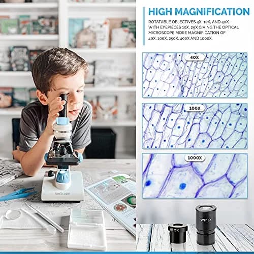 AmScope M162C-2L-PB10-WM 1000X Microscope Kit for Education & Home Use | All-Metal Durable Design thumbnail 7