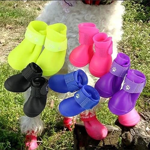 Cdycam Cute Little Pet Dog Puppy Rain Snow Boots Shoes Booties Candy Colors Rubber Waterproof Anti-Slip (Rose Red, X-Large) thumbnail 1