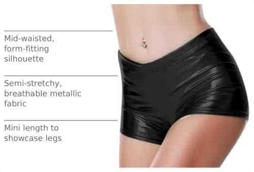 BLACK JACKY Women's Metallic Rave Booty Shorts Faux Leather Shiny High Waist Small Black | Sexy Festival Wear thumbnail 4