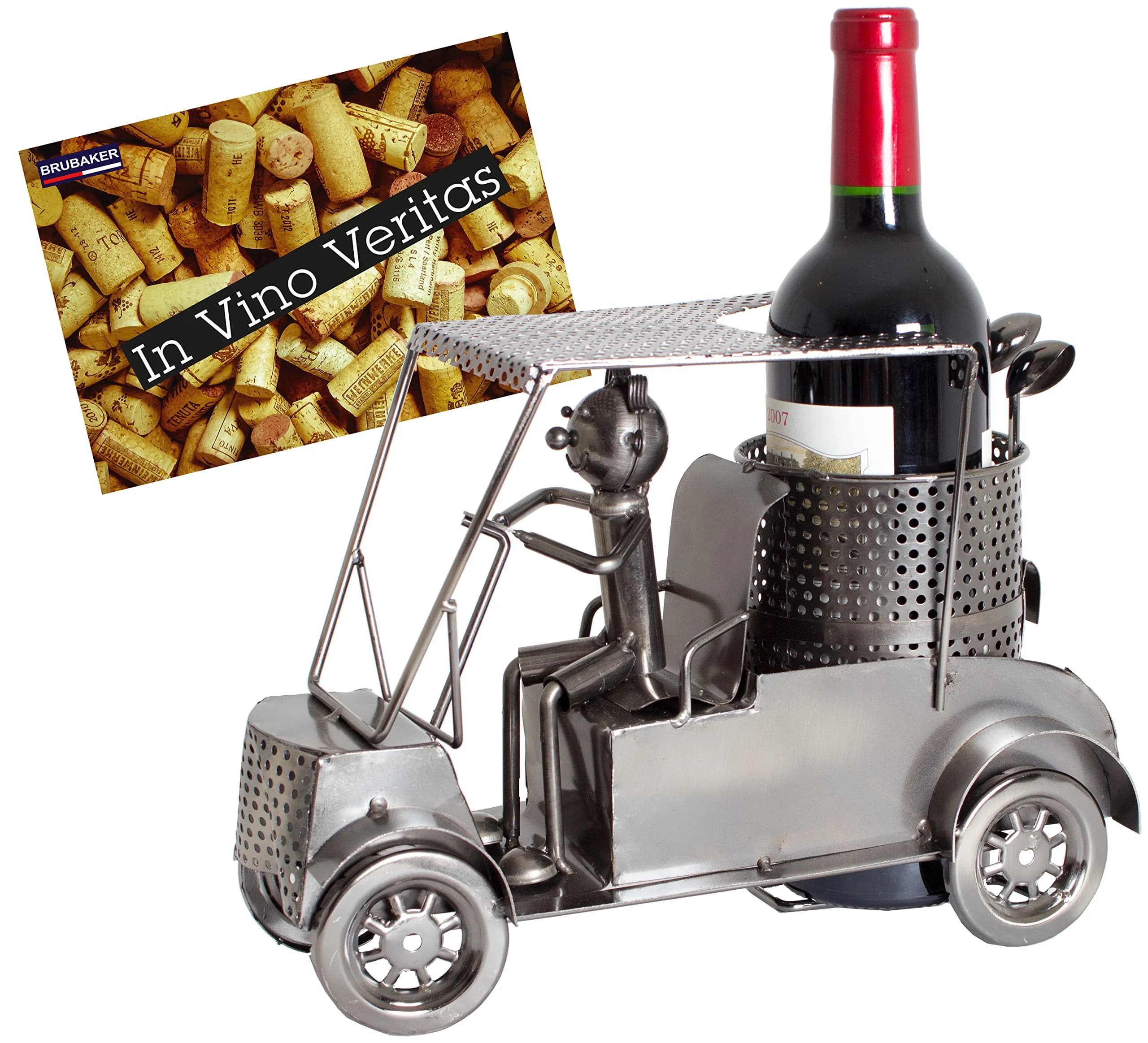 BRUBAKER Wine Bottle Holder Statue Golfer in A Golf Cart | Unique Golf & Wine Decor, Recycled Metal, 12.01 inches — Male Golfer
