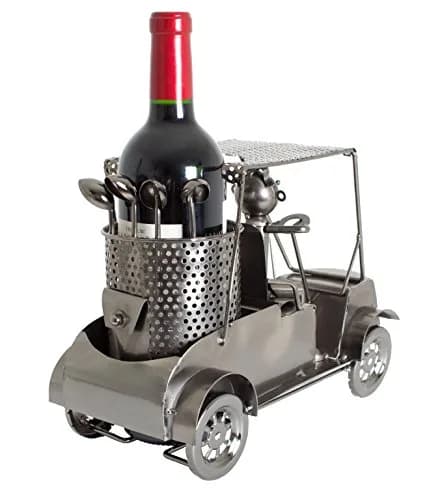 BRUBAKER Wine Bottle Holder Statue Golfer in A Golf Cart | Unique Golf & Wine Decor, Recycled Metal, 12.01 inches thumbnail 6