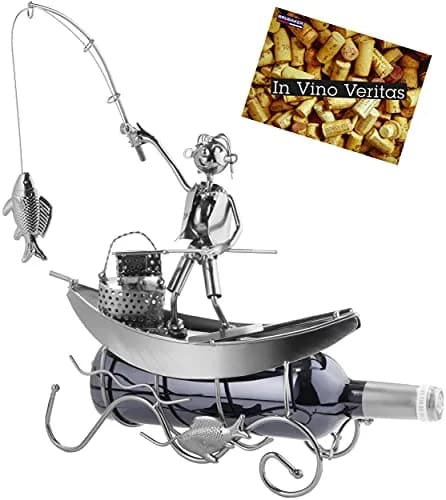 BRUBAKER Fisherman on a Boat Metal Wine Bottle Holder Statue Sculpture | 30.5 cm (11.8") L x 36.6 cm (14.6") H x 10.9 cm (4.3") W thumbnail 1