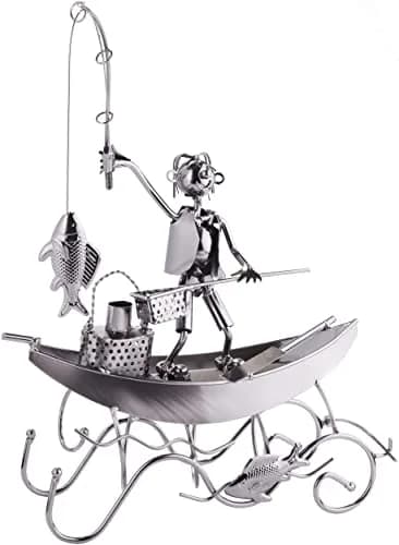 BRUBAKER Fisherman on a Boat Metal Wine Bottle Holder Statue Sculpture | 30.5 cm (11.8") L x 36.6 cm (14.6") H x 10.9 cm (4.3") W thumbnail 7
