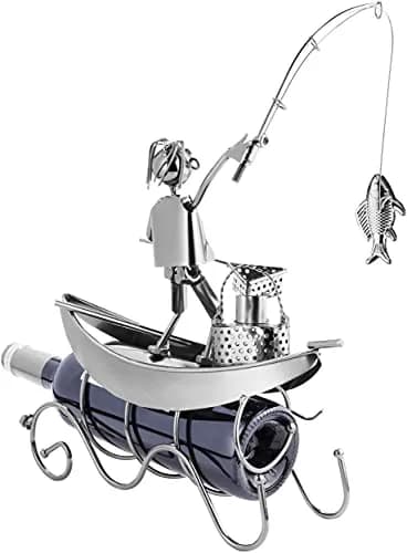 BRUBAKER Fisherman on a Boat Metal Wine Bottle Holder Statue Sculpture | 30.5 cm (11.8") L x 36.6 cm (14.6") H x 10.9 cm (4.3") W thumbnail 2