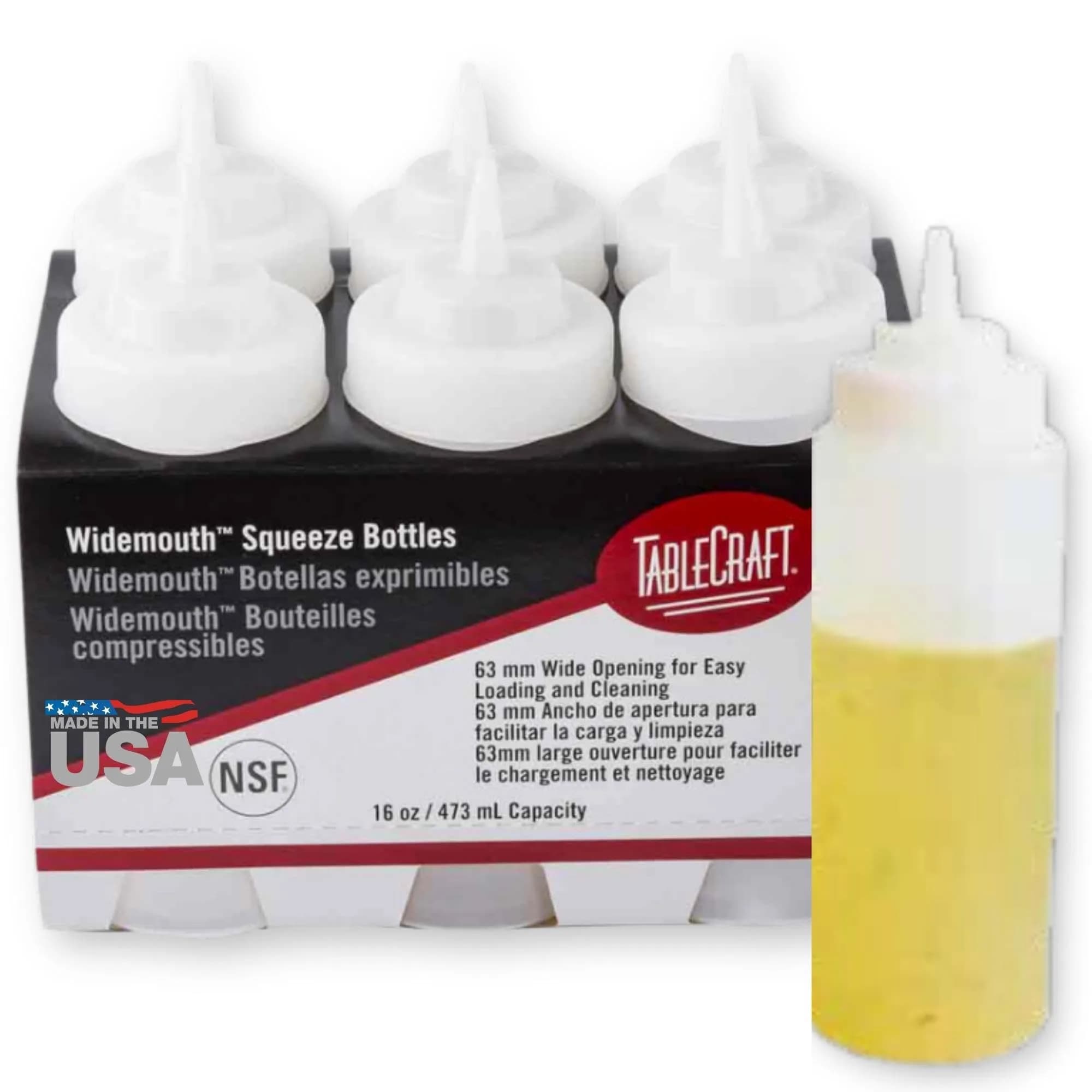 TableCraft 16 Ounce (473ml) White Polyethylene Squeeze Bottles, Pack of 6 | Easy Fill & Clean Condiment Bottles — Natural