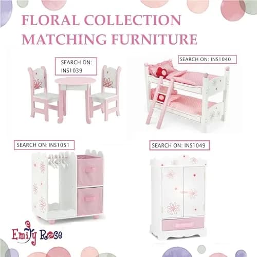 Emily Rose 18 Inch Doll Vanity & Bench Set with Storage – Realistic Wooden Furniture for Dolls thumbnail 7