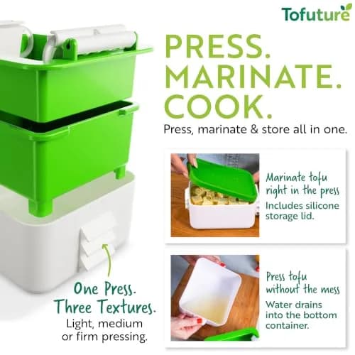 Tofuture Tofu Press | Self-Contained Vegan Tofu Water Remover, Fits 8-16 oz | Dishwasher Safe thumbnail 4
