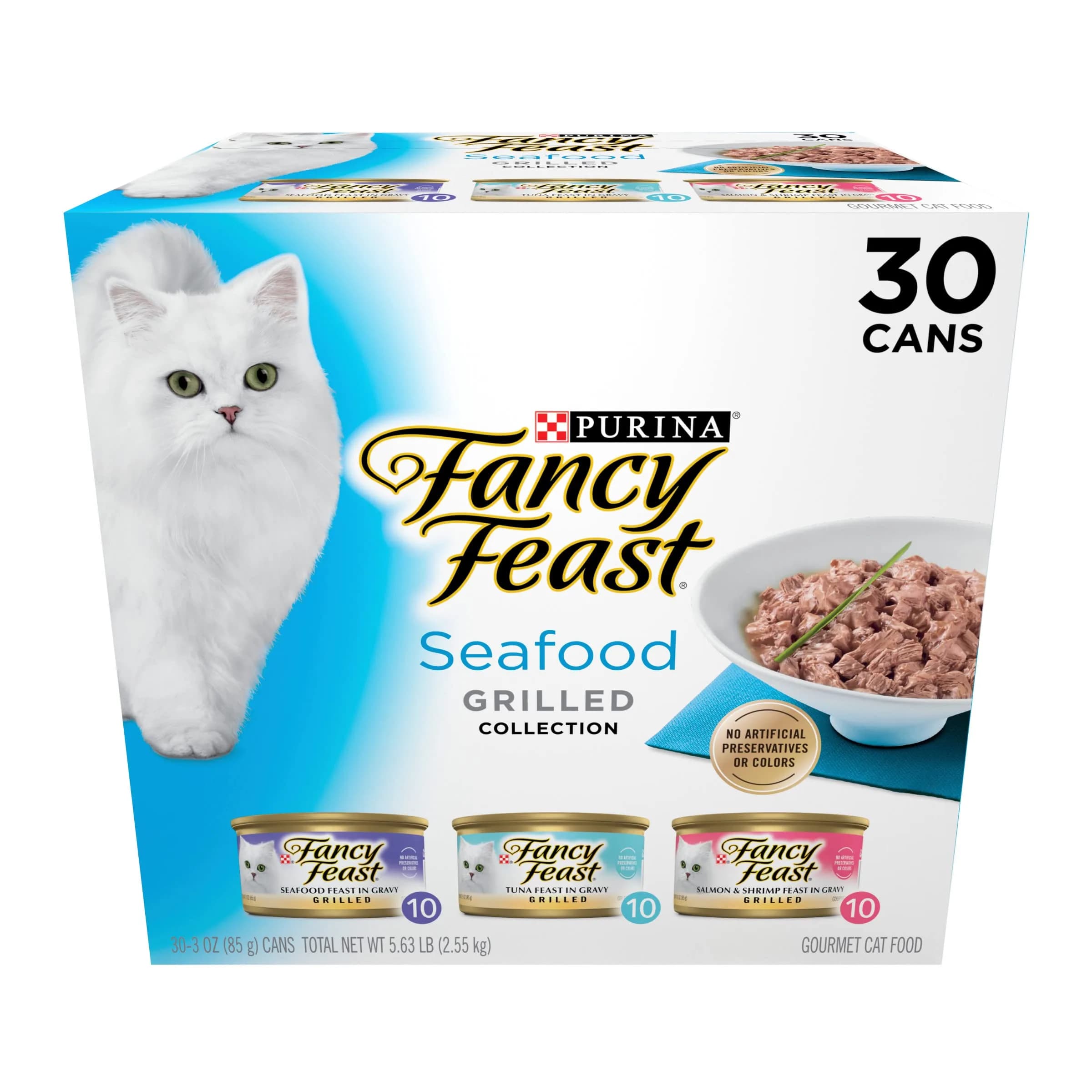 Purina Fancy Feast Grilled Seafood Wet Cat Food, 3 oz Cans, 30-Pack | Complete Nutrition for Adult Cats - main product image
