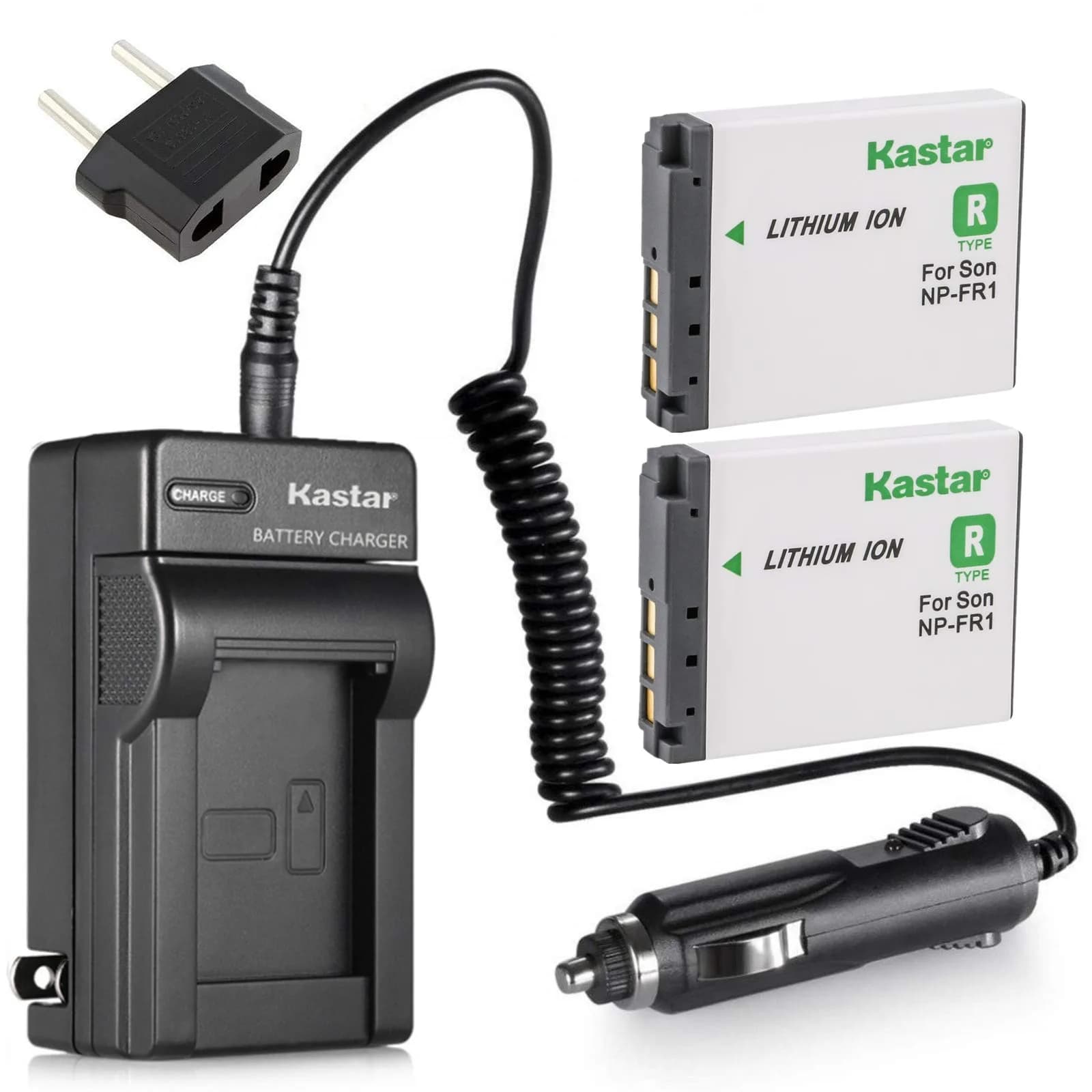 Kastar NP-FR1 Battery 2-Pack & Charger Kit for Sony NPFR1, DSC Models | 18-Month Warranty, 2 Batteries, Travel & Car Chargers - main product image