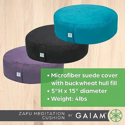 Gaiam Zafu Meditation Cushion Buckwheat Hull 38cm (15") Round | Supports Spine Alignment for Deeper Meditation thumbnail 6